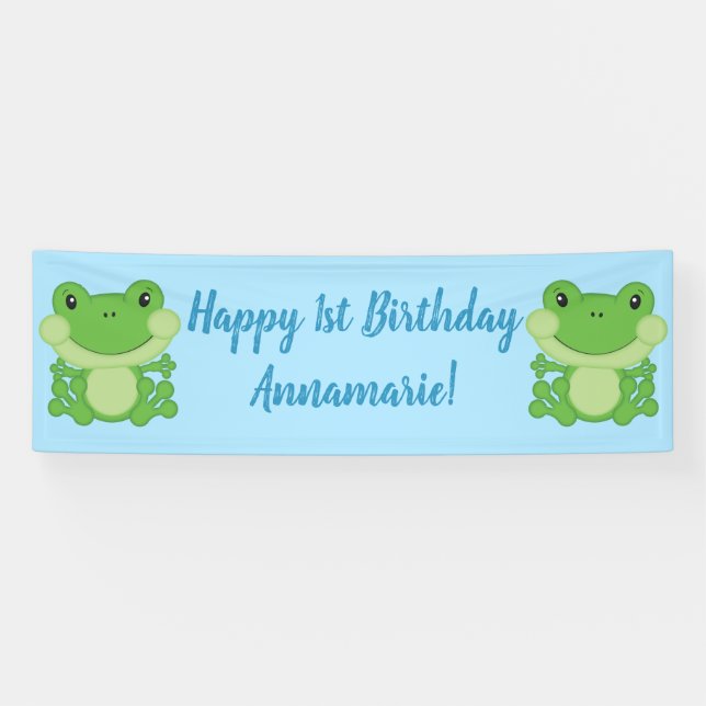 Banderoles Grenouille Anniversaire Bleu (Horizontal)