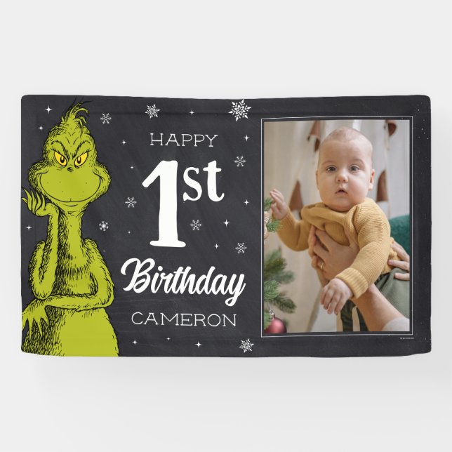 Banderoles Grinch Chalkboard Anniversaire (Horizontal)