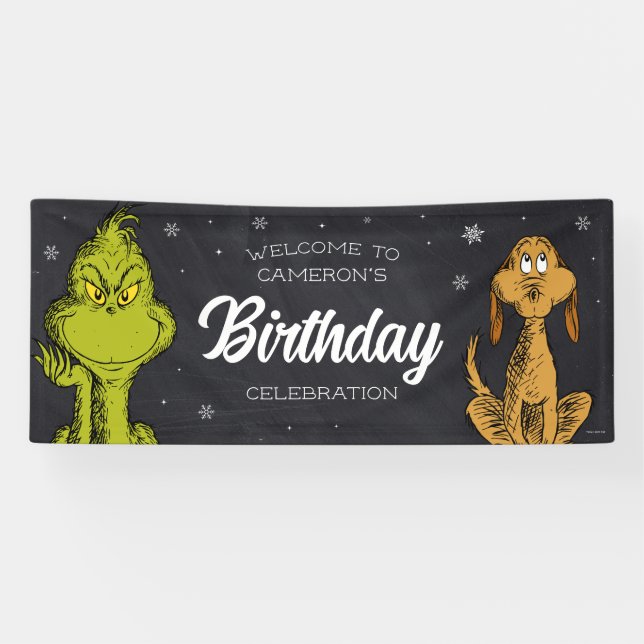 Banderoles Grinch Chalkboard Anniversaire (Horizontal)