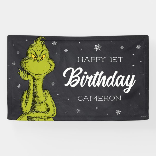 Banderoles Grinch Chalkboard Anniversaire (Horizontal)