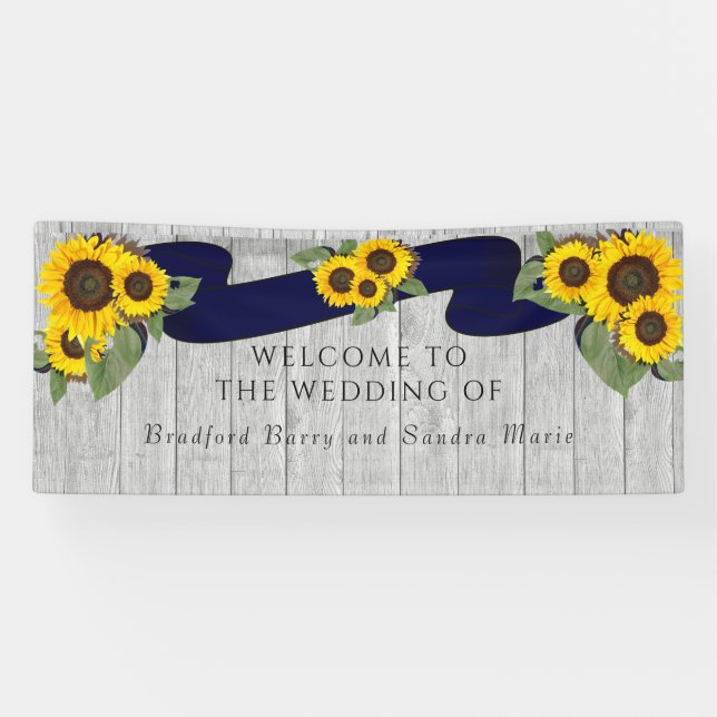 Banderoles Gris Grange Bois Marine Bleu Tournesol Rustique Ma (Horizontal)