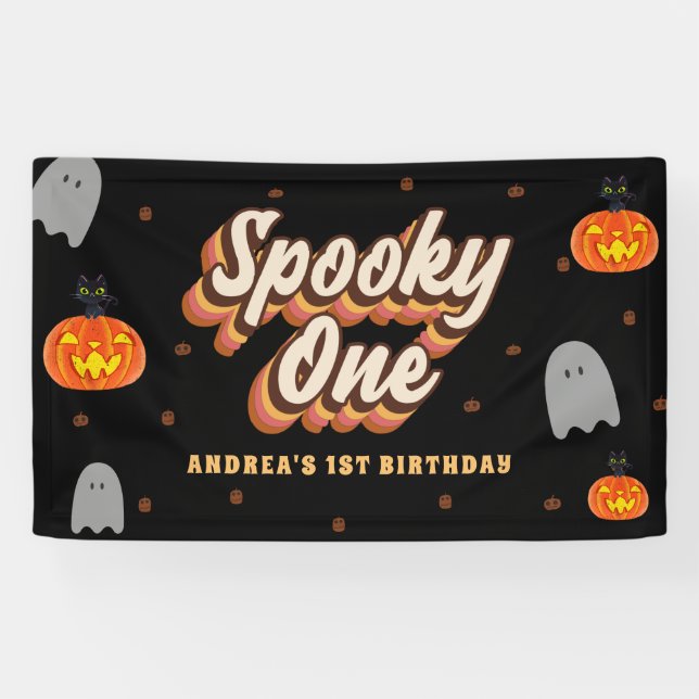 Banderoles Groovy Spooky One 1er Anniversaire Halloween Rétro (Horizontal)