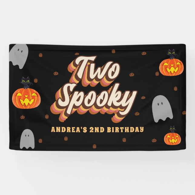 Banderoles Groovy Two Spooky 2e Anniversaire Halloween Rétro  (Horizontal)