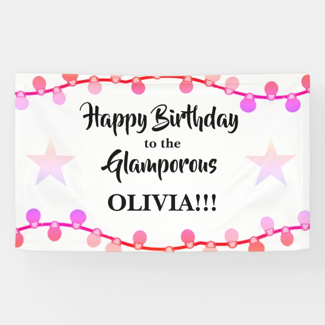 Banderoles Guirlande Rose de Lumières Glamporous Joyeux Anniv (Horizontal)