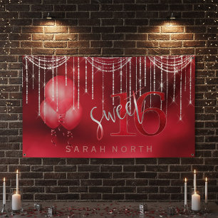 Banderoles Guirlandes lumineuses et ballons Sweet 16 Rouge ID