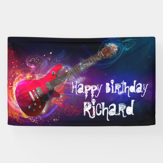 Banderoles Guitare électrique Cosmic Red Rock et Roll  (Horizontal)