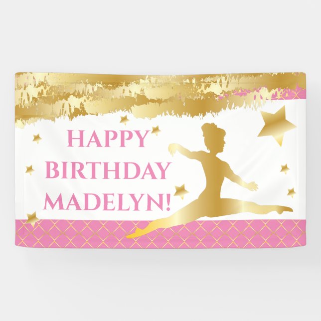 Banderoles Gymnaste Rose Gymnastique Joyeuse Fille Anniversai (Horizontal)