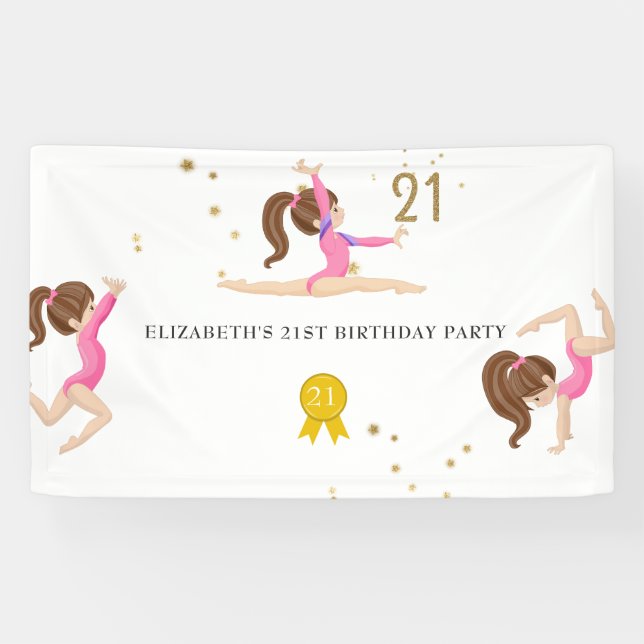 Banderoles Gymnastique rose et or 21e anniversaire (Horizontal)