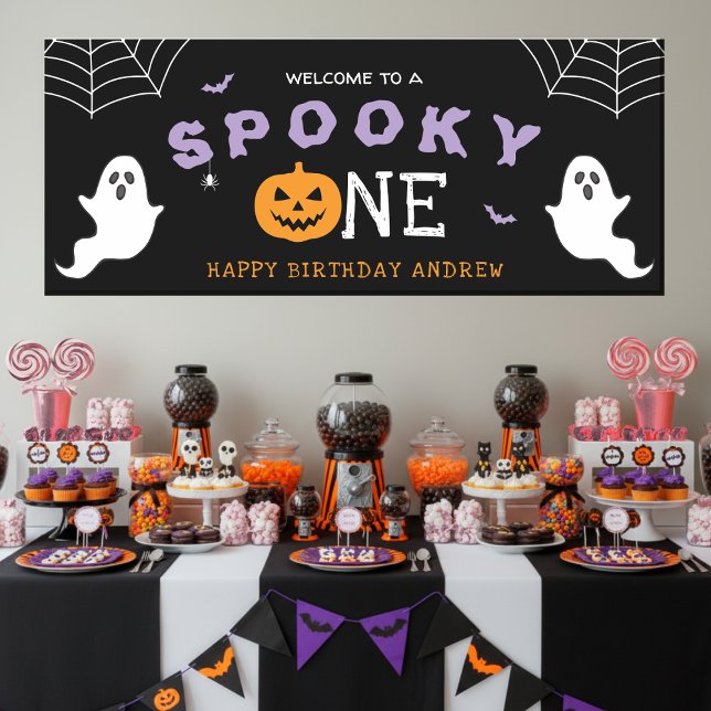 Banderoles Halloween 1er anniversaire Éffrayant un fantôme go (Halloween 1st Birthday Spooky One Ghost Gothic Party Banner
)