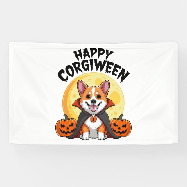 Banderoles Halloween Corgiween, Chien de Corgi Éffrayant (Horizontal)