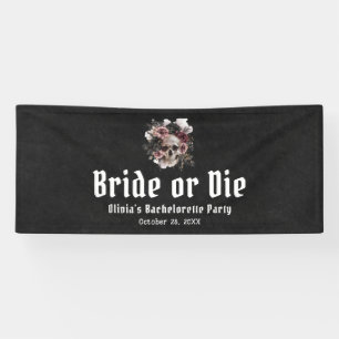 Banderoles Halloween Crâne Bride or Die Enterrement de Vie de