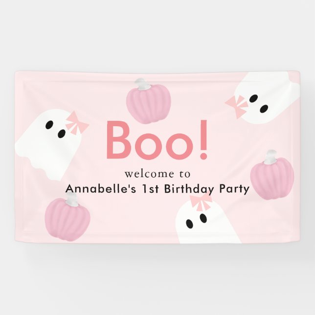 Banderoles Halloween Fille Fantôme Citrouille rose Anniversai (Horizontal)