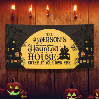 Banderoles Halloween Maison Hantée Entrez À Vos Propres Risqu