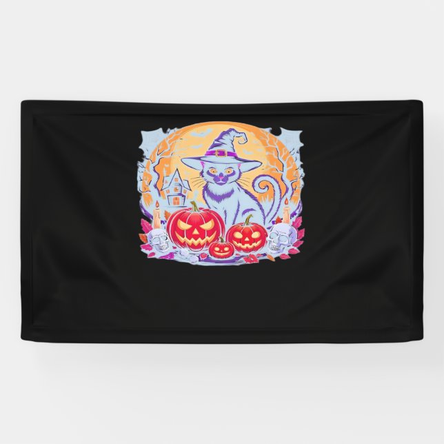 Banderoles Halloween mignon Fantôme Citrouille Chat classique (Horizontal)