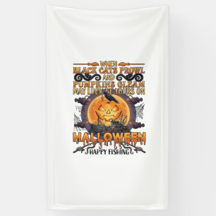 Banderoles Halloween Pêche Heureuse Chats Noirs Citrouilles C