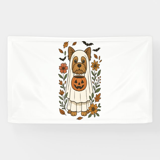 Banderoles Halloween Yorkshire Terrier Fleurs Halloween (Horizontal)