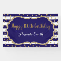 Happy 100th Birthday Banner Navy Blue Gold Glitter