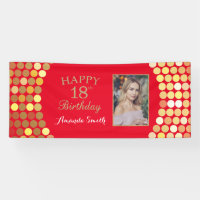 Happy 18th Birthday Banner Red and Gold Photo