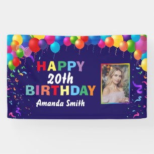 Banderoles Happy 20th Birthday Colorful Balloons Navy Blue