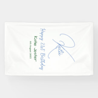 Banderoles Happy 21st birthday blue add name monogram modern