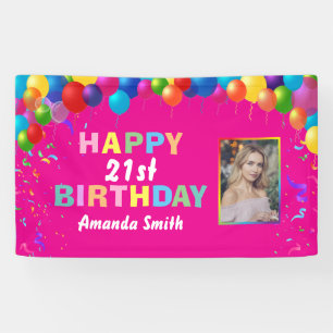 Banderoles Happy 21st Birthday Colorful Balloons Hot Pink