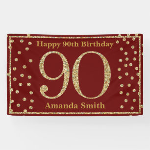 Banderoles Happy 90th Birthday Banner Burgundy Red Gold