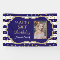 Happy 90th Birthday Banner Navy Blue Gold Photo