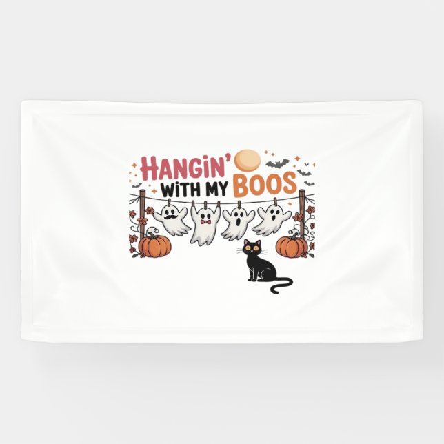 Banderoles Happy Boo Day Ghost Cat PNG - Éffrayant mignon sur (Horizontal)