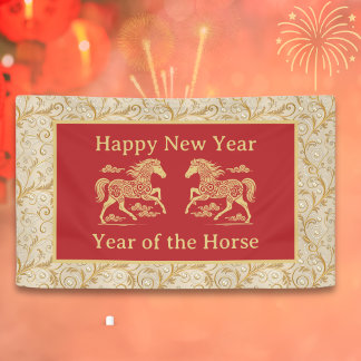 Banderoles Happy Chinese New Year of Horse Elegant Gold Red