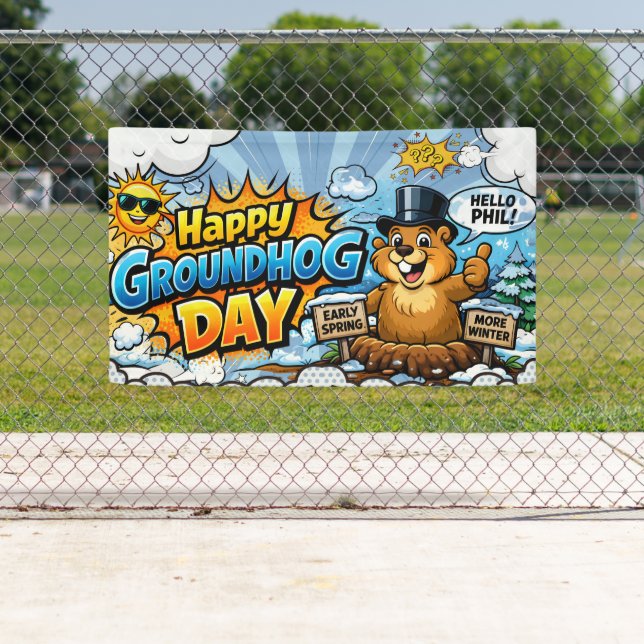 Banderoles Happy Groundhog Day  Funny Backdrop (En situation)