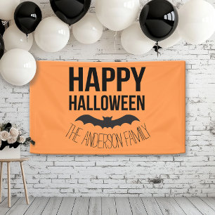 Banderoles Happy Halloween chauve avec nom noir