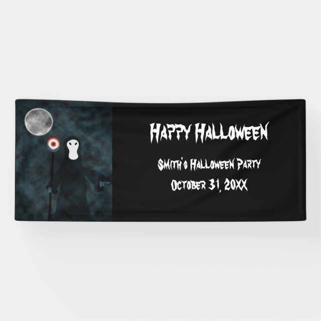 Banderoles Happy Halloween Grim Reaper Lune nuit Personnalise (Horizontal)