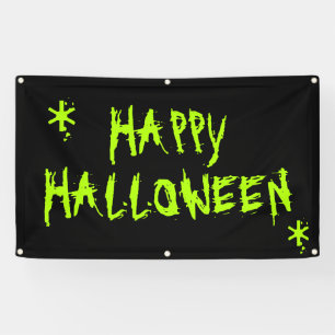 Banderoles Happy Halloween mince néon vert et noir effrayant