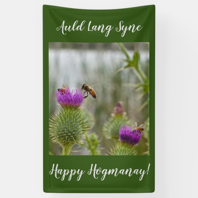 Banderoles Happy Hogmanay Auld Lang Syne Thistle (Vertical)