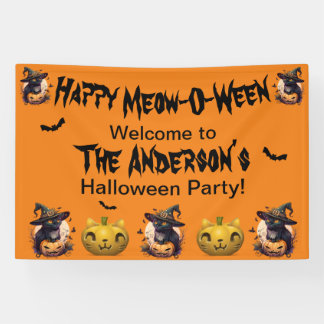 Banderoles Happy Meow-O-Ween Chat Noir Jack-o-Lantern Orange