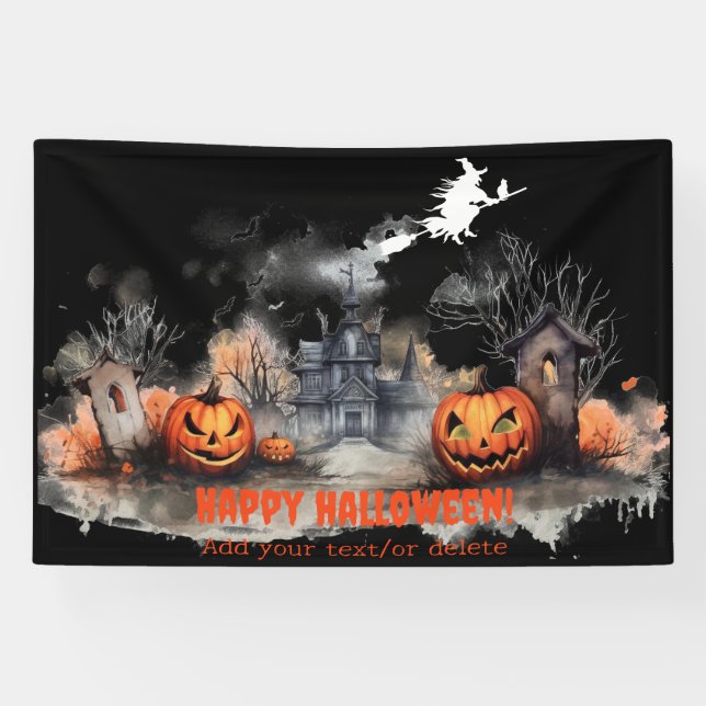 Banderoles Haunted House citrouille sorcière noire (Horizontal)