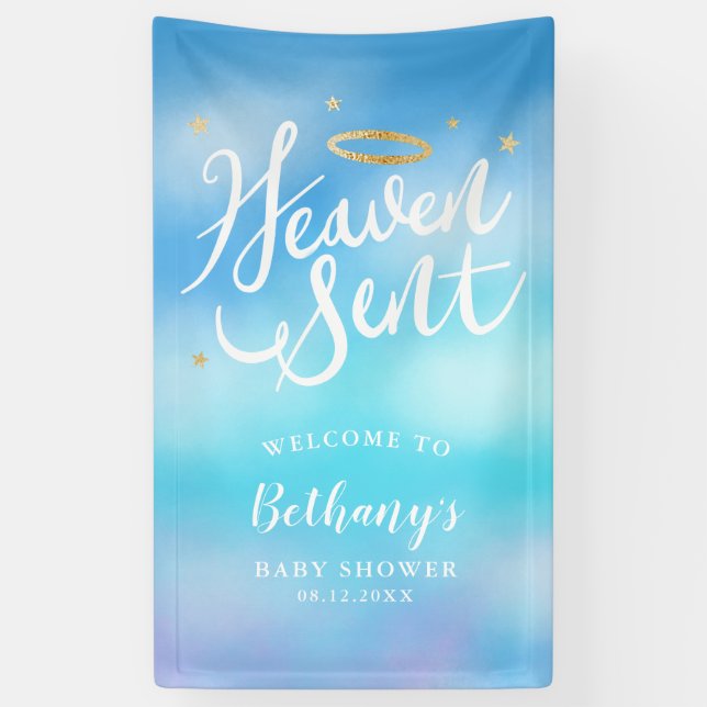 Banderoles Heaven Sent Angel Theme Garçon Baby shower Bienven (Vertical)