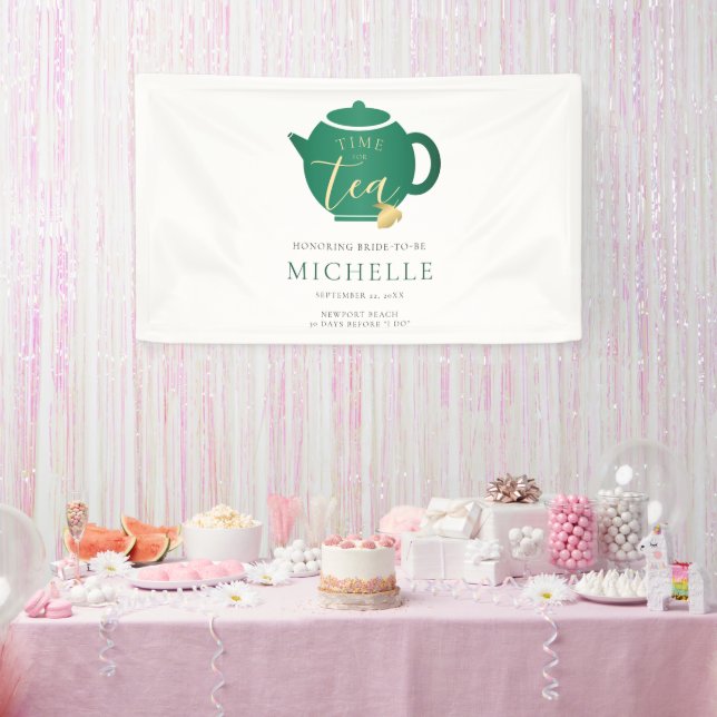 Banderoles Heure pour Tea Emerald Gold Fête des mariées Bienv (Fête)