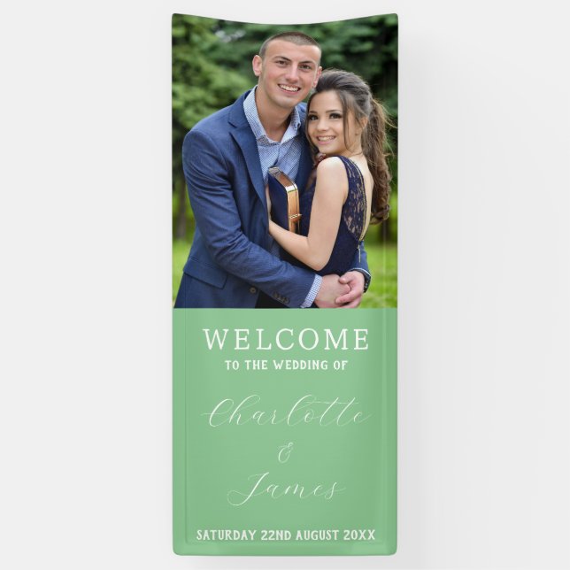 Banderoles Heureux Couple Photo | Bienvenue au Mariage vert (Vertical)