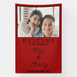 Banderoles Heureux Couple Photo Rouge Et Mariage Noir Bienven