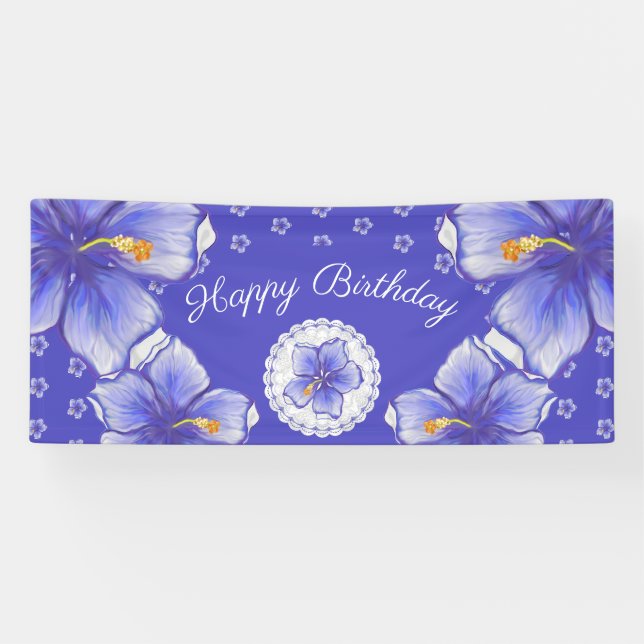 Banderoles Hibiscus & dentelle BLEU (Horizontal)