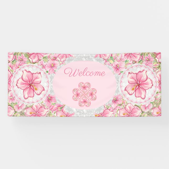 Banderoles Hibiscus & dentelle PINK (Horizontal)