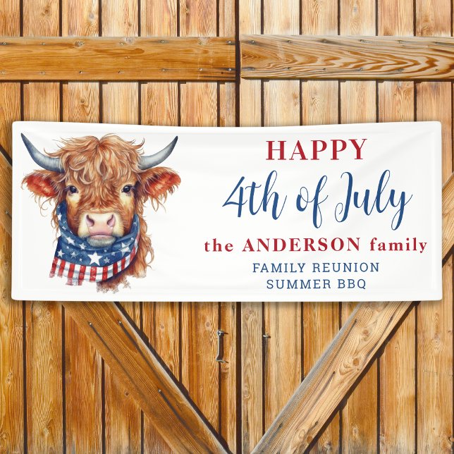 Banderoles Highland Cow 4 juillet rouge blanc bleu bleu patri (Créateur téléchargé)