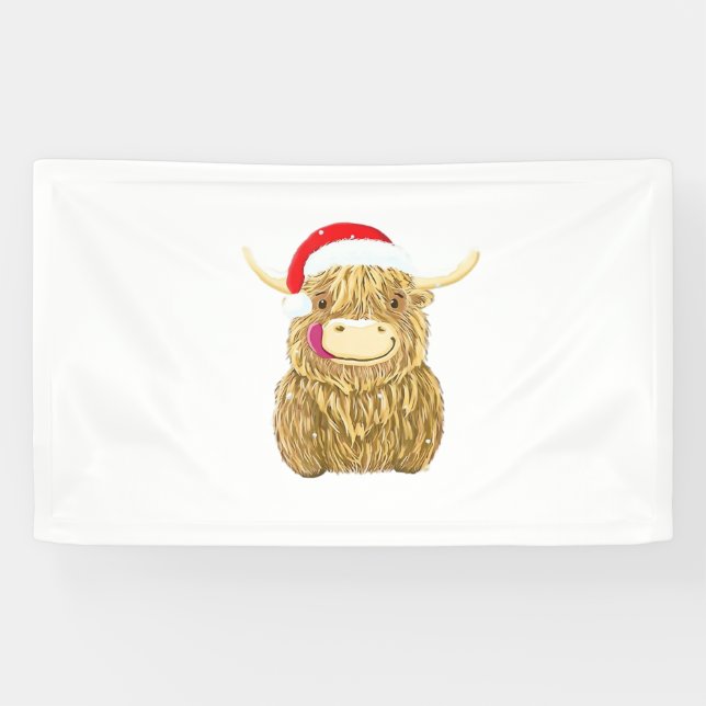 Banderoles Highland Cow Joyeux T-shirt Neige de Noël Essentia (Horizontal)