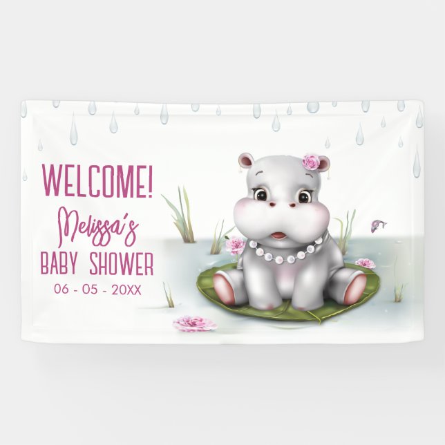 Banderoles Hippo River Adventure Girl Baby shower (Horizontal)