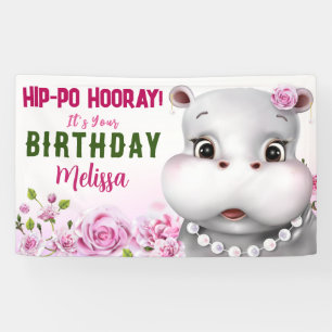 Banderoles Hippo rose florale fille anniversaire