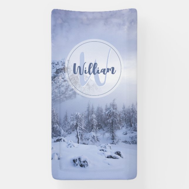 Banderoles Hiver merveilleux brouillard épinette forêt neige  (Verticale)