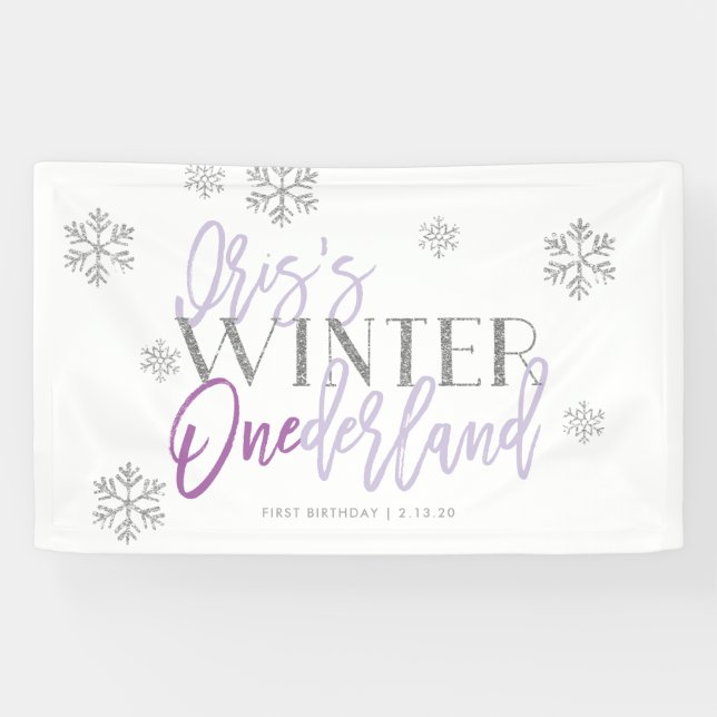 Banderoles Hiver ONE derland Parties scintillant d'argent vio (Horizontal)
