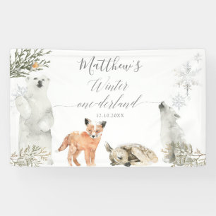 Banderoles Hiver Onederland Bois Animaux Anniversaire Grand