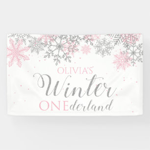 Banderoles Hiver Onederland Pink Silver Neige Premier anniver